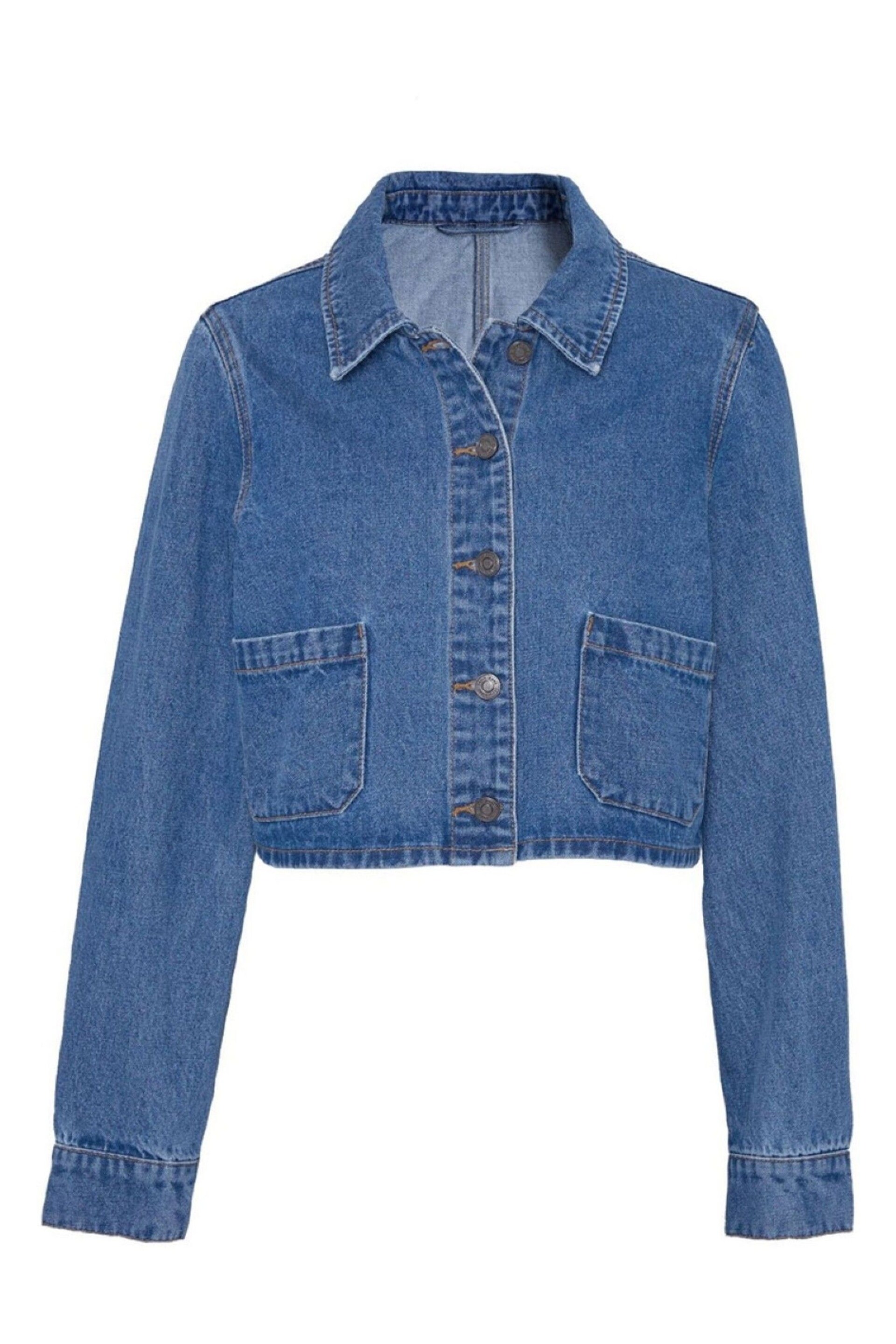 Another Sunday Blue Button Through Cropped Denim Jacket - Image 4 of 6