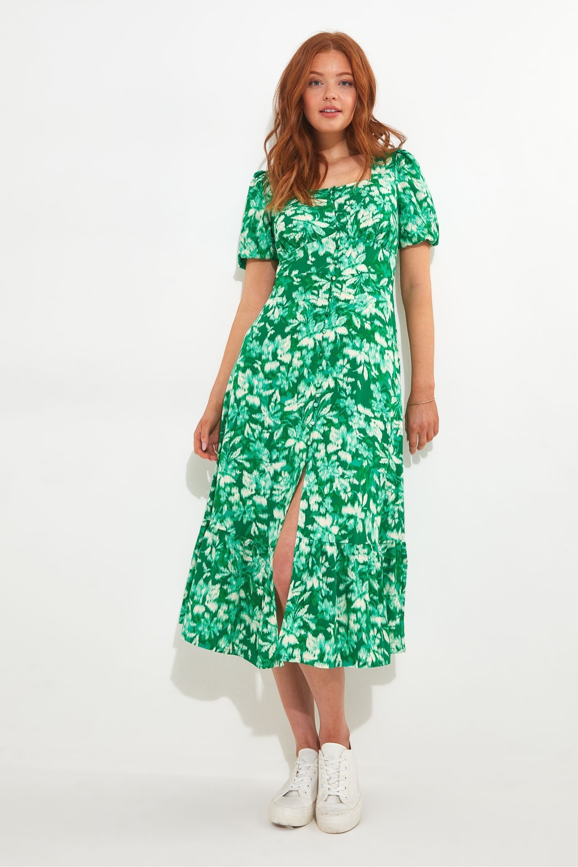 Joe Browns Green Blurred Floral Midi Dress - Image 1 of 4