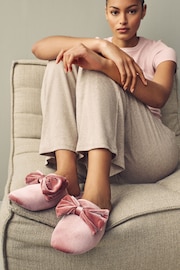 Pink Velour Bow Mule Slippers - Image 5 of 7