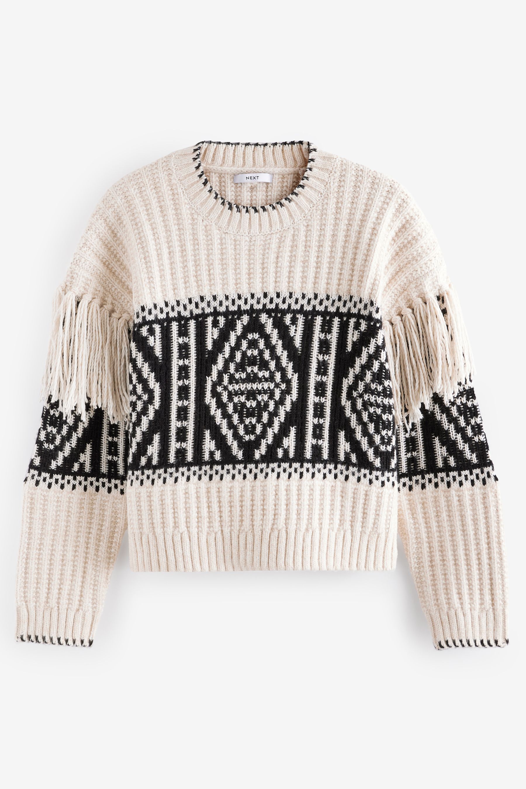 Buy Cream Fairisle Pattern Fringe Tassel Knitted Jumper from Next Luxembourg