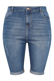 Yours Curve Mid Blue Cat Scratch Denim Shorts - Image 5 of 5