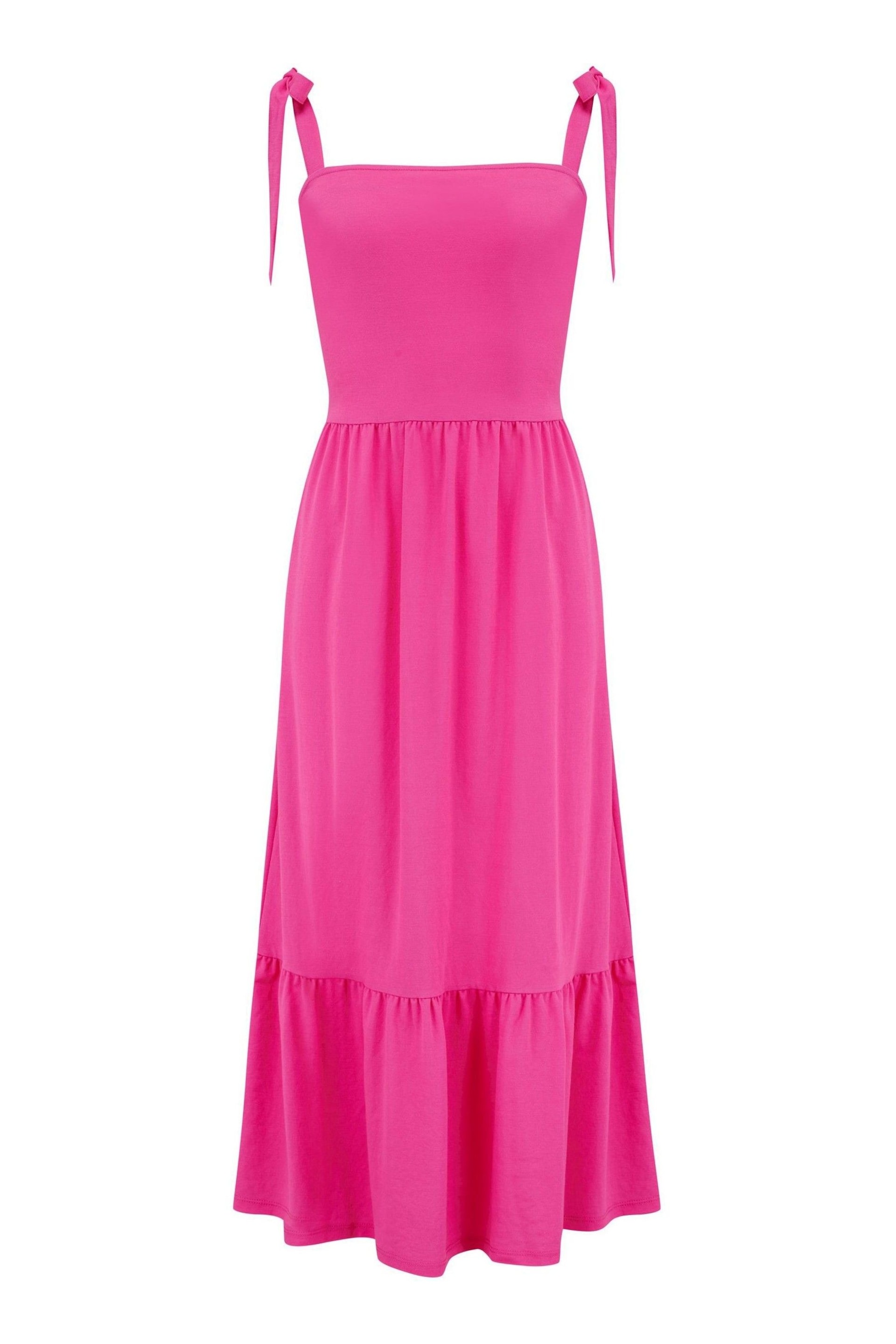 Pour Moi Pink Laura Jersey Tie Strap Tiered Midi Dress - Image 3 of 4