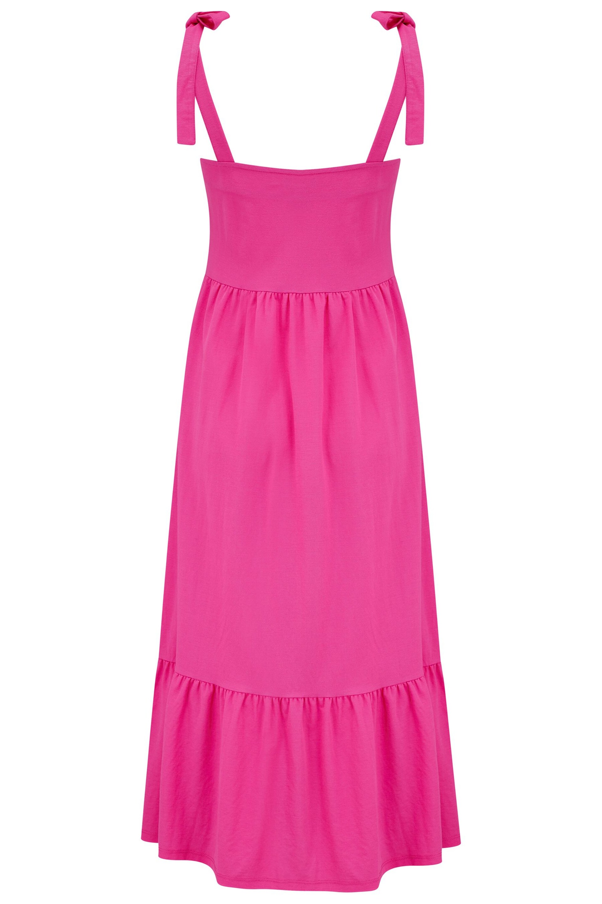 Pour Moi Pink Laura Jersey Tie Strap Tiered Midi Dress - Image 4 of 4