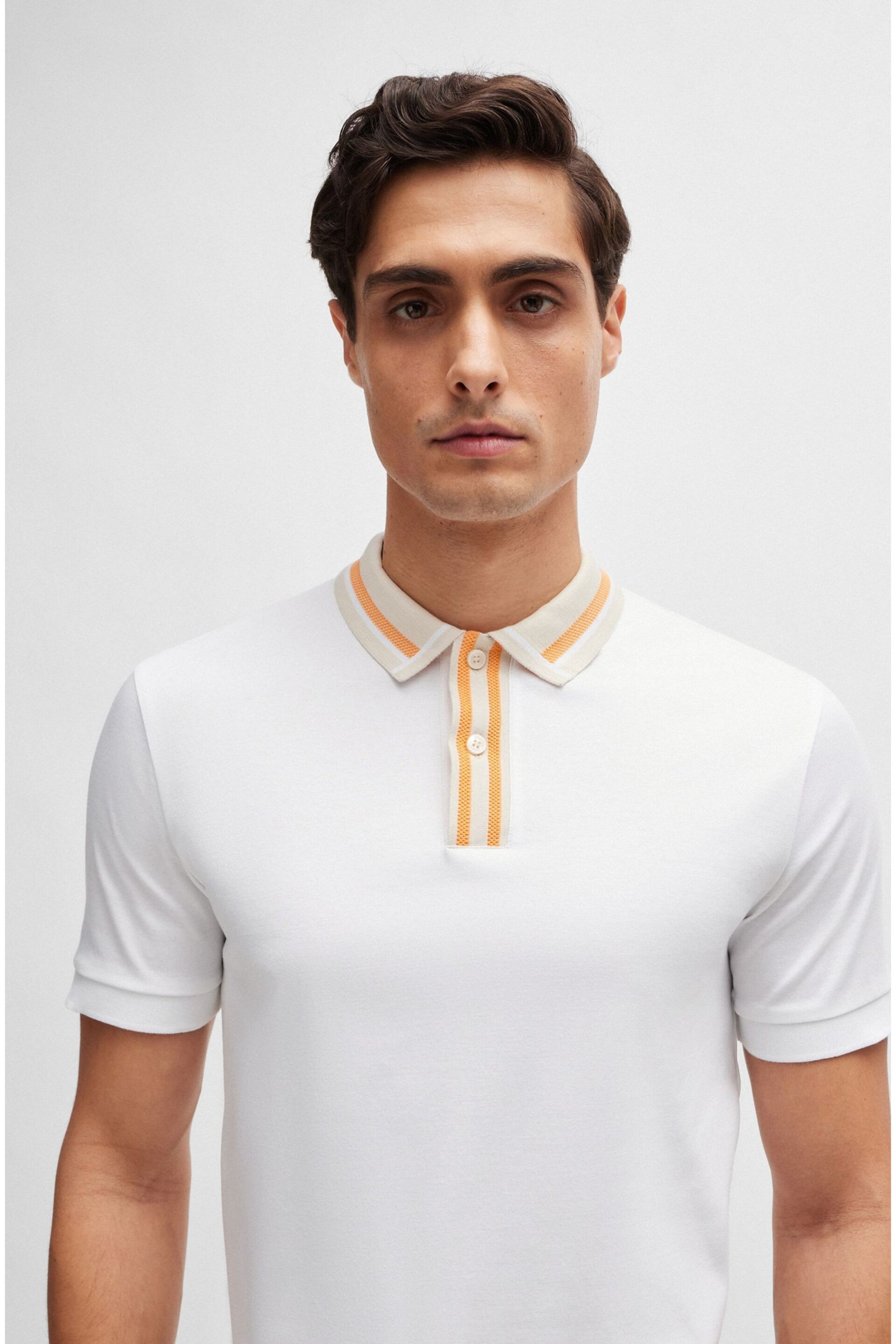 BOSS White Contrast Collar Slim Fit Polo Shirt - Image 1 of 5