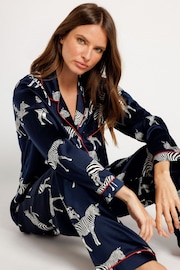 Chelsea Peers Blue Satin Zebra Print Long Pyjama Set - Image 2 of 5