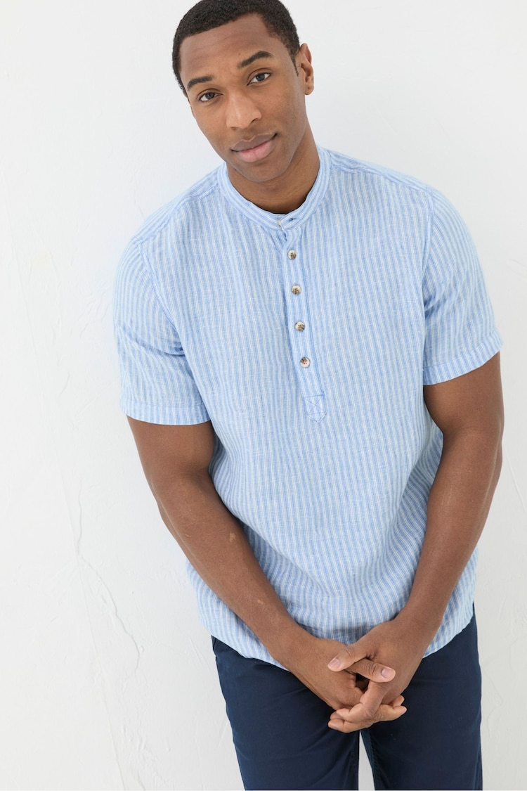 FatFace Blue Popover Stripe Linen Shirt - Image 2 of 5