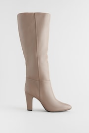 Neutral Leather Premium Derby High Heeled Boots - Image 3 of 5