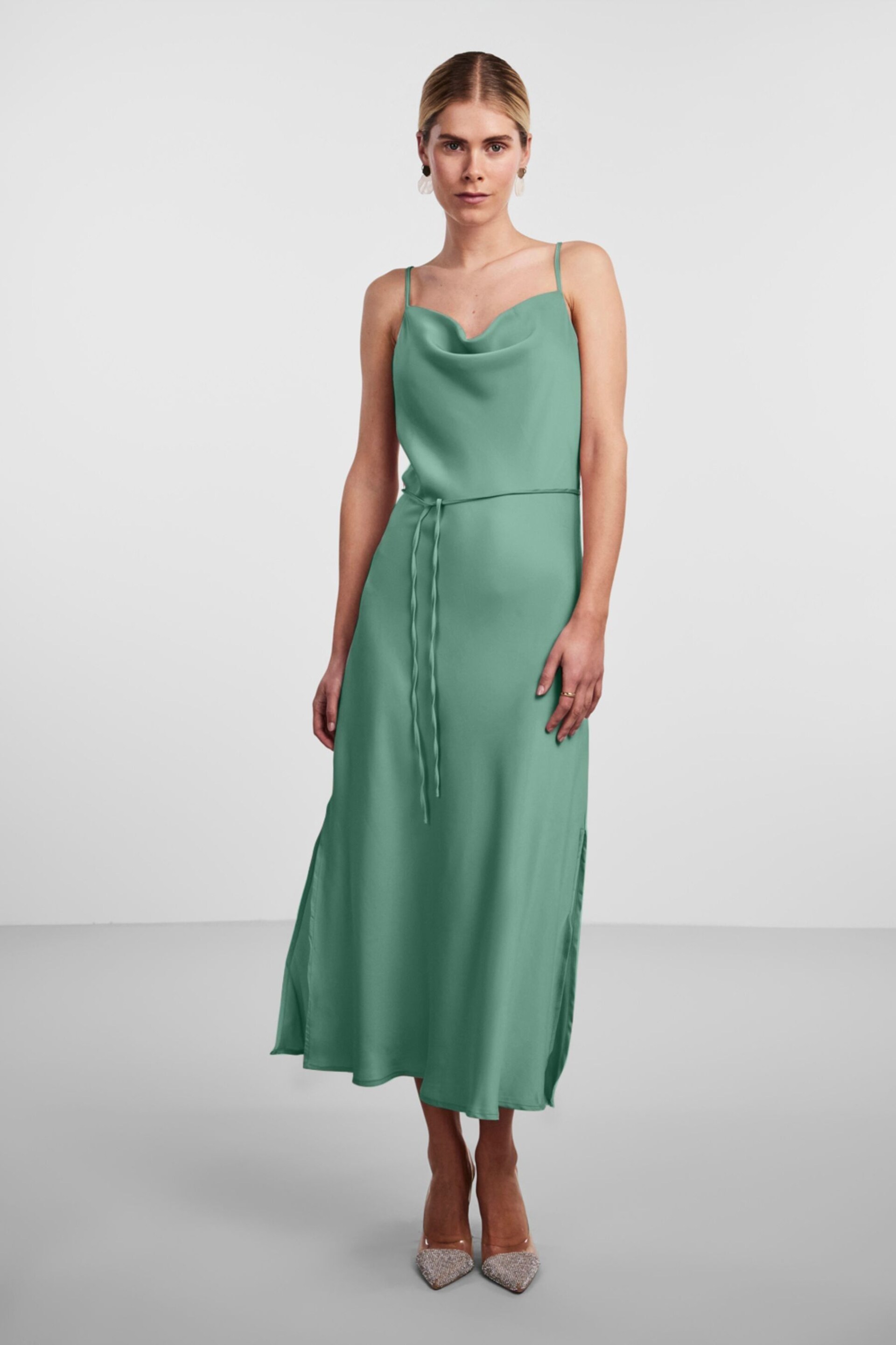 Y.A.S Green Satin Cowl Neck Slip Dress - Image 1 of 5