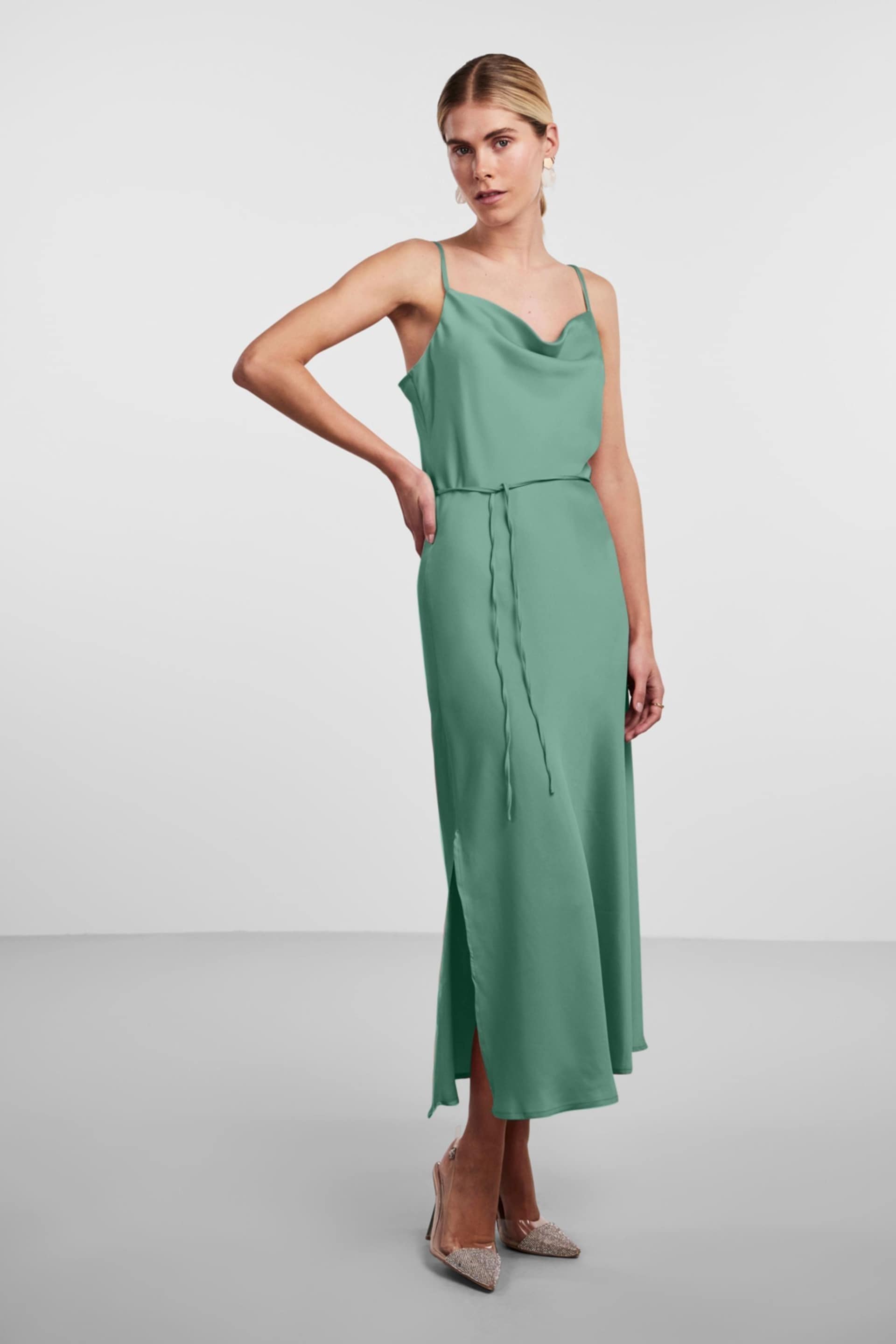 Y.A.S Green Satin Cowl Neck Slip Dress - Image 3 of 5