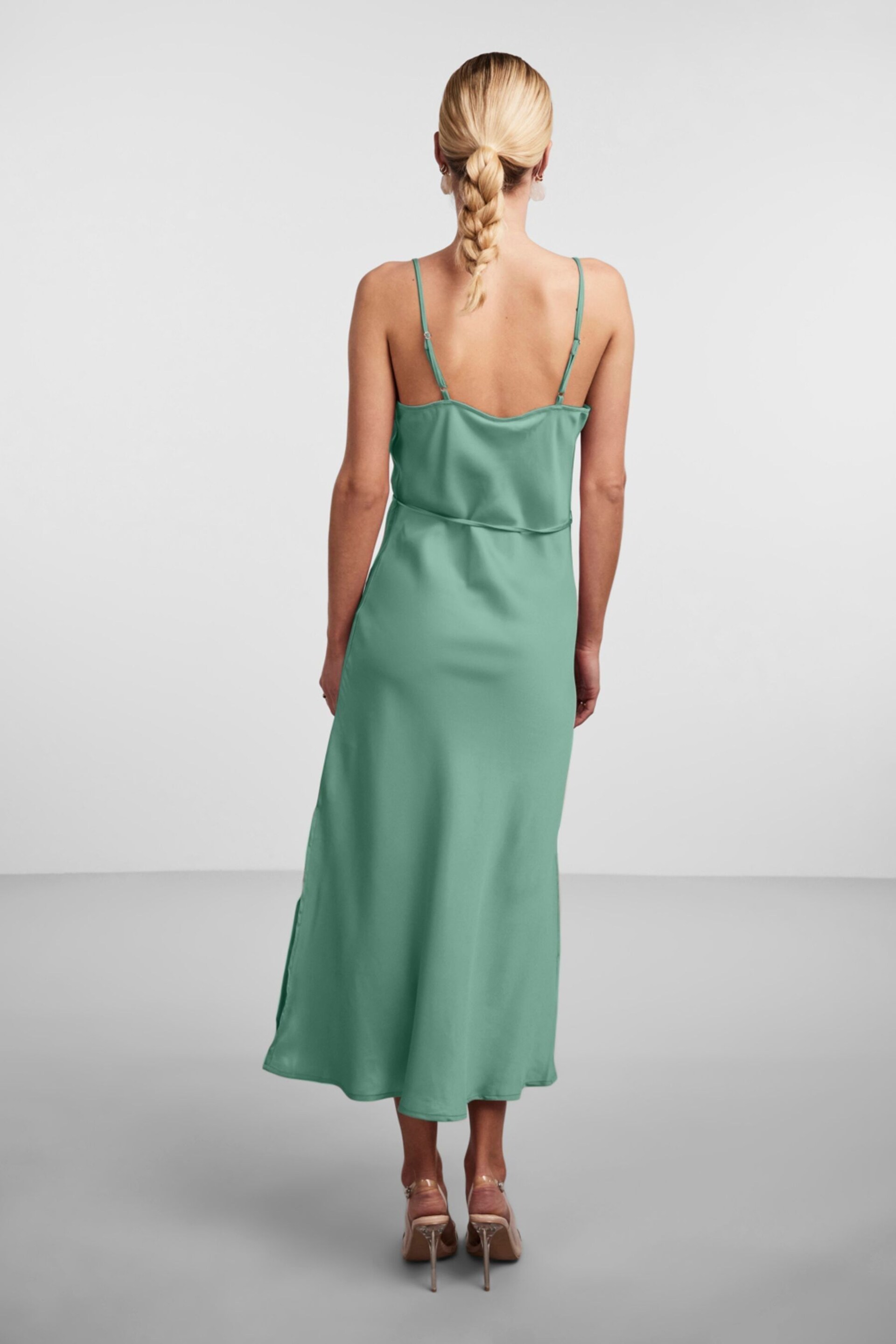 Y.A.S Green Satin Cowl Neck Slip Dress - Image 4 of 5