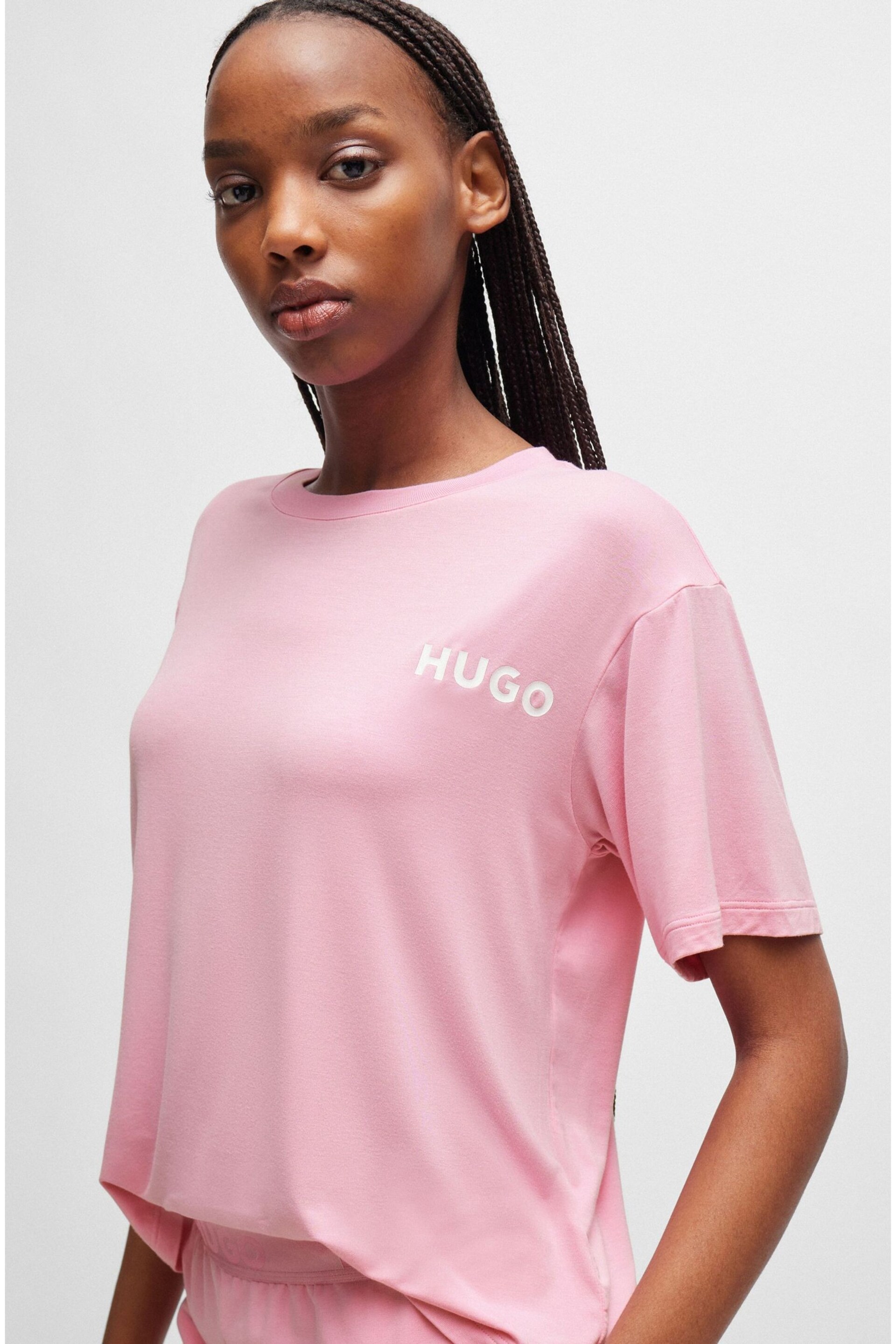 HUGO Pink Relaxed-Fit Pyjama T-Shirt With Printed Logo - Image 2 of 5