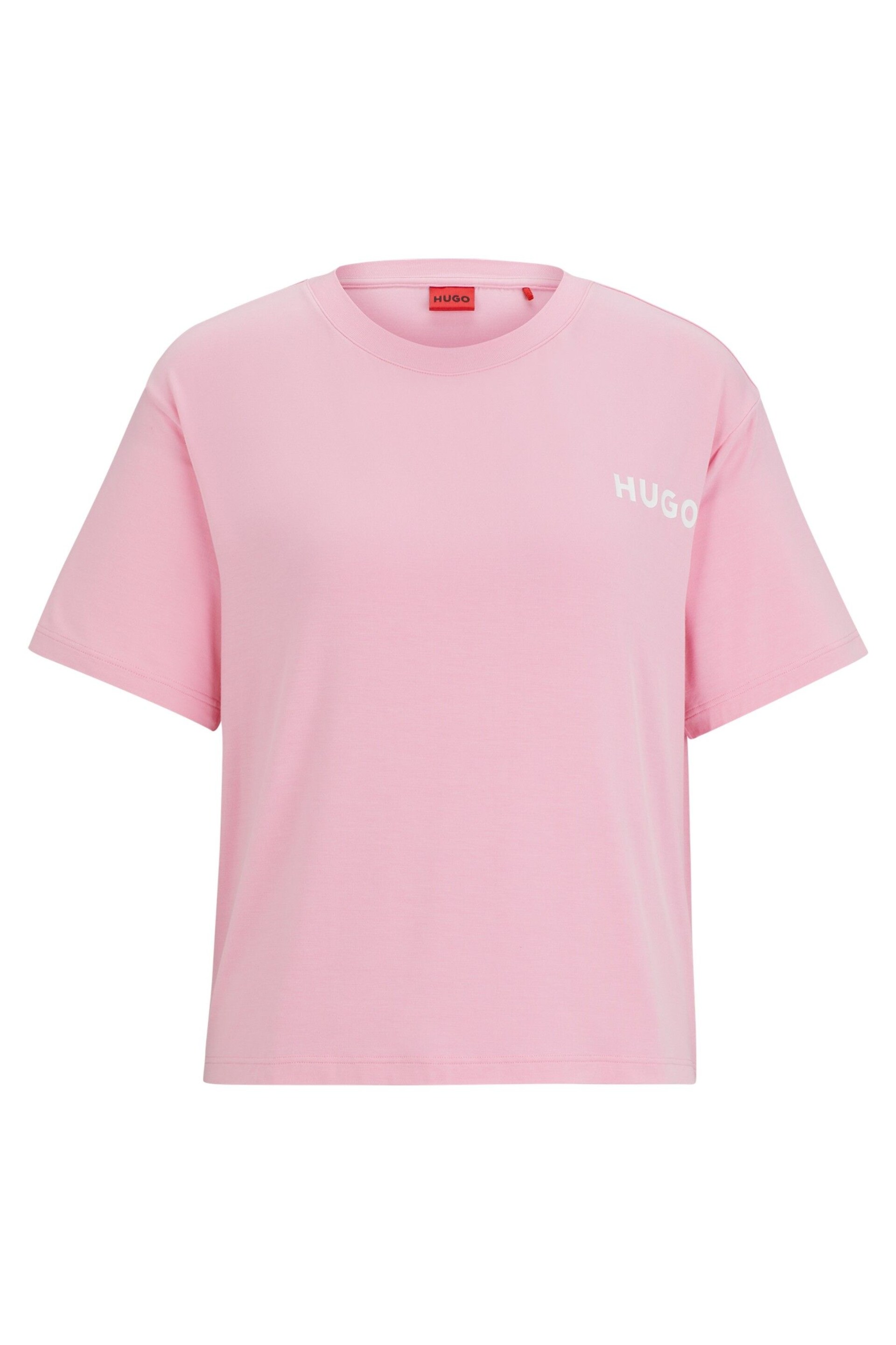 HUGO Pink Relaxed-Fit Pyjama T-Shirt With Printed Logo - Image 5 of 5