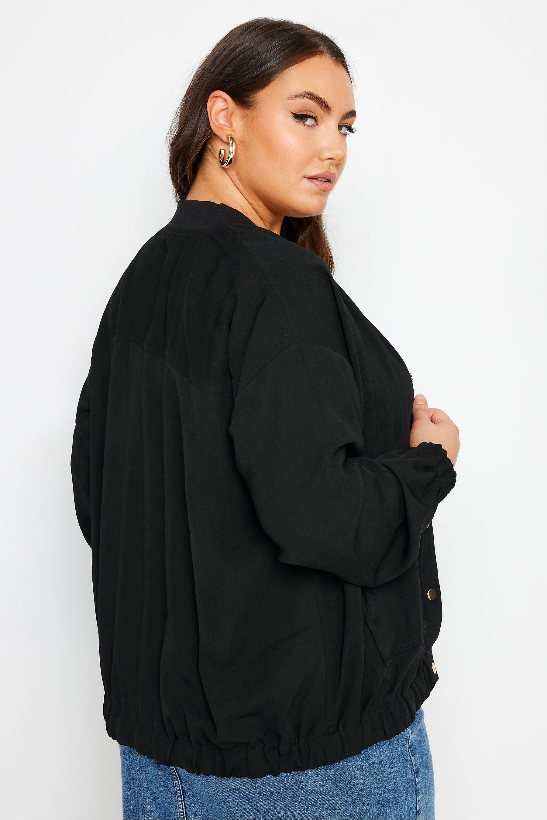 Buy Yours Curve Black Button Up Bomber Jacket from Next Luxembourg
