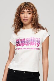 SUPERDRY Cream SUPERDRY Retro Glitter Logo T-Shirt - Image 1 of 7