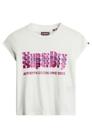 SUPERDRY Cream SUPERDRY Retro Glitter Logo T-Shirt - Image 4 of 7