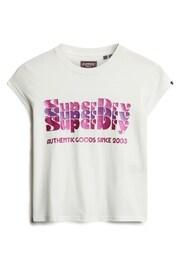 SUPERDRY Cream SUPERDRY Retro Glitter Logo T-Shirt - Image 5 of 7