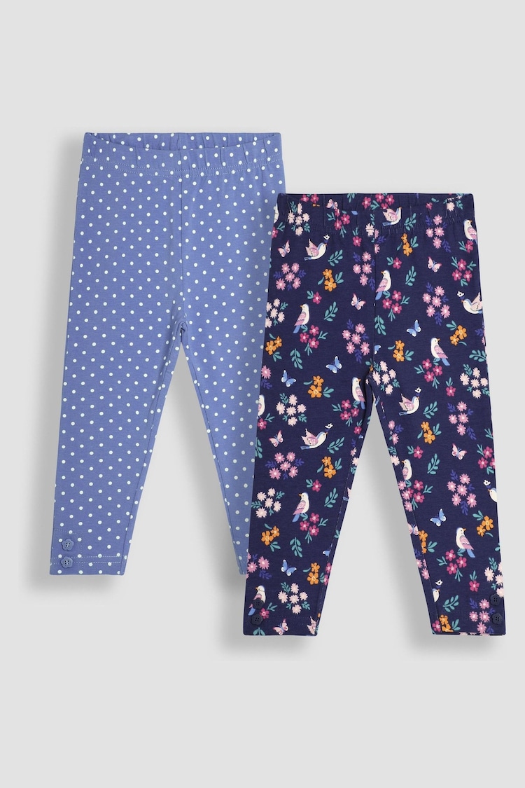 JoJo Maman Bébé Navy Blue Bird Floral 2-Pack Leggings - Image 1 of 9