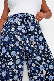 Yours Curve Blue Floral Print Shirred Wide Leg Trousers - Image 3 of 5