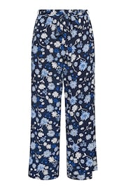 Yours Curve Blue Floral Print Shirred Wide Leg Trousers - Image 5 of 5