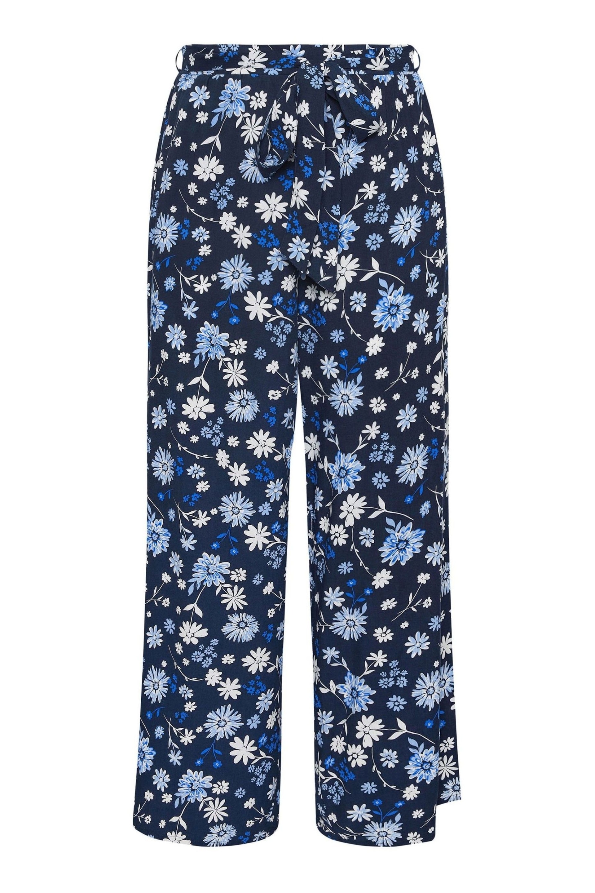 Yours Curve Blue Floral Print Shirred Wide Leg Trousers - Image 5 of 5