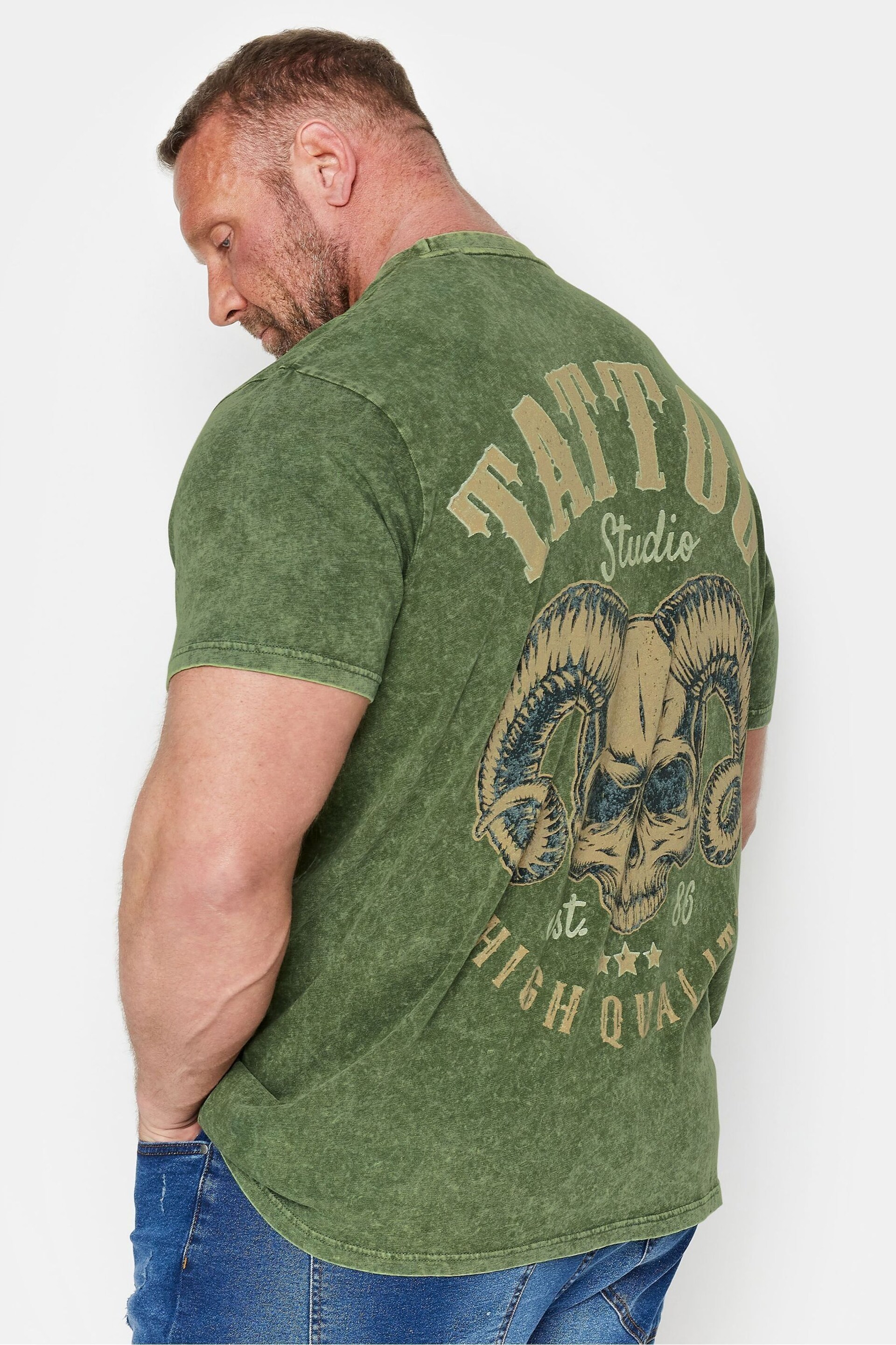 BadRhino Big & Tall Green Acid Wash Printed T-Shirt - Image 2 of 4