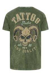 BadRhino Big & Tall Green Acid Wash Printed T-Shirt - Image 4 of 4