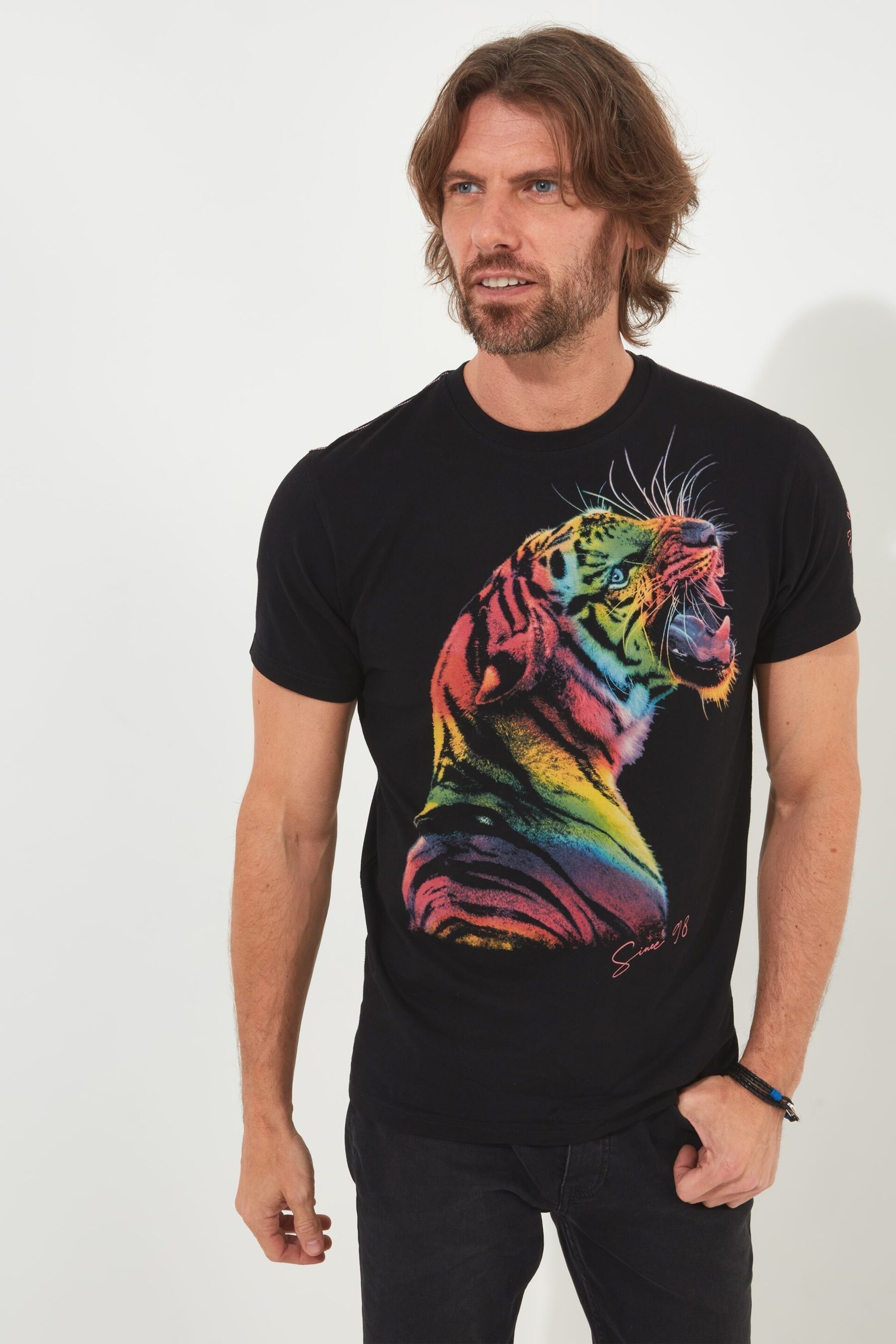 Joe Browns Black Neon Tiger Graphic T-Shirt - Image 1 of 5
