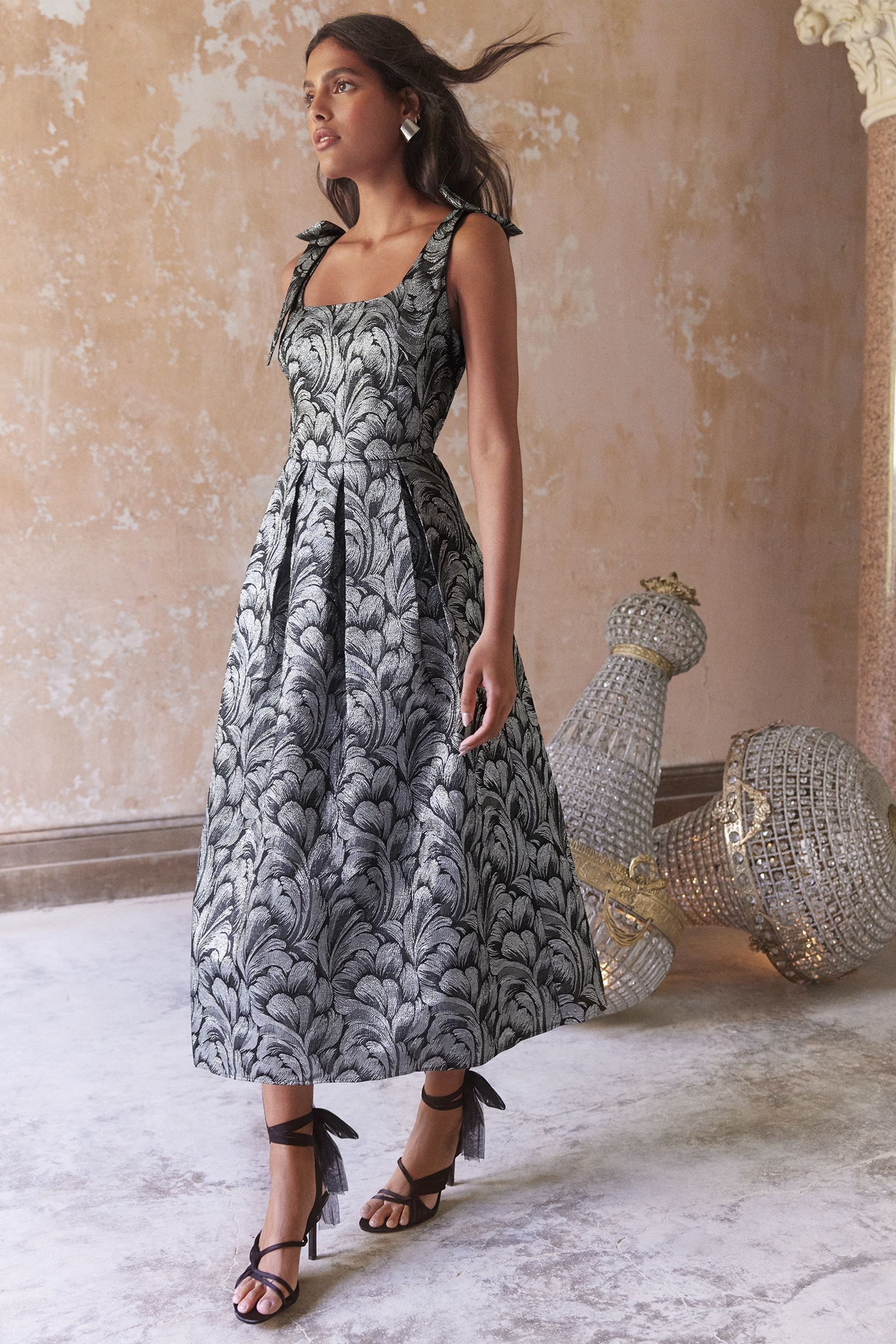 Silver jacquard dress hot sale