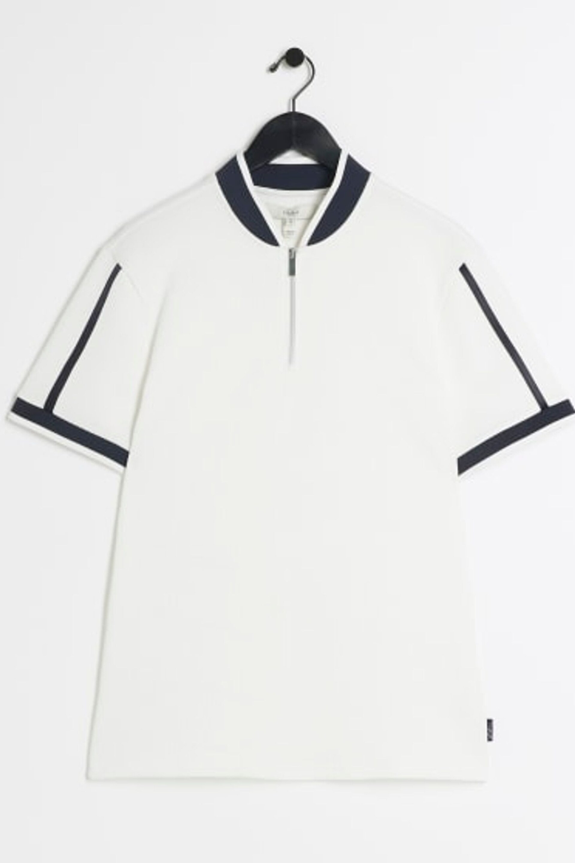 River Island White Slim Fit Short Sleeve Contrast Baseball Polo Shirt - Image 5 of 6