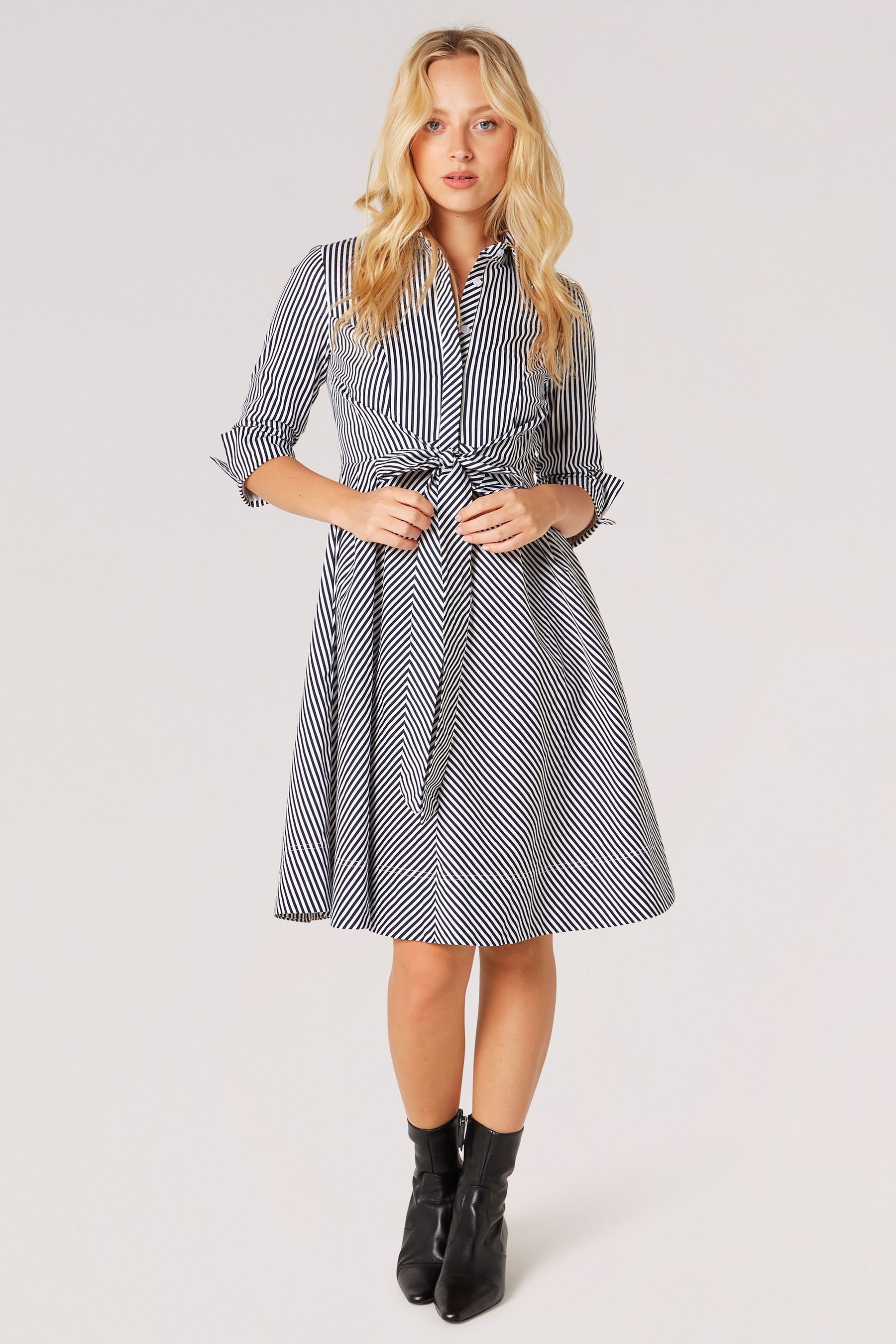 Buy Apricot Blue Tie Front Stripe Cotton Shirt Dress from Next Pakistan