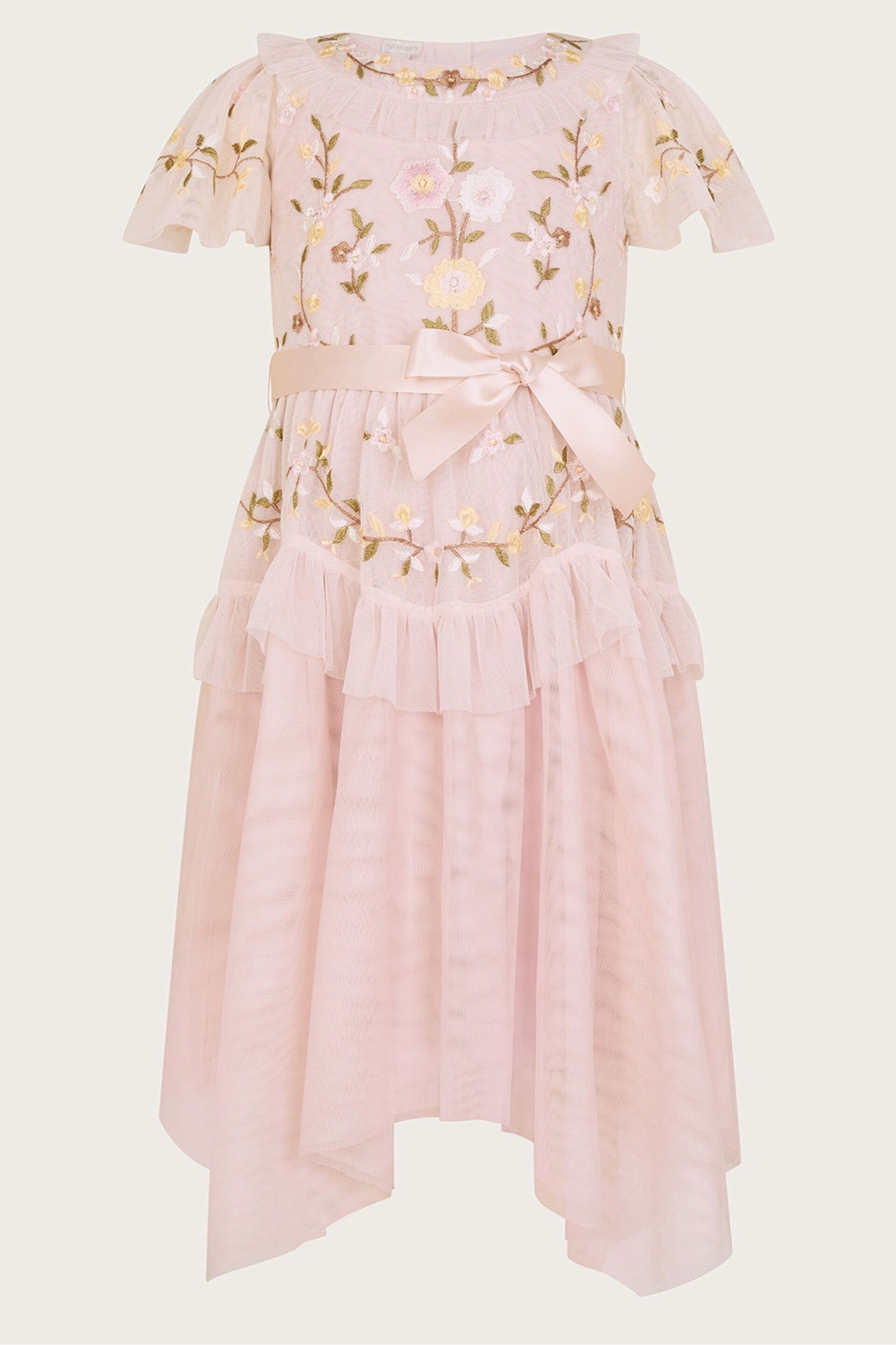 Monsoon Pink Cora Embroidered Ruffle Dress - Image 1 of 4