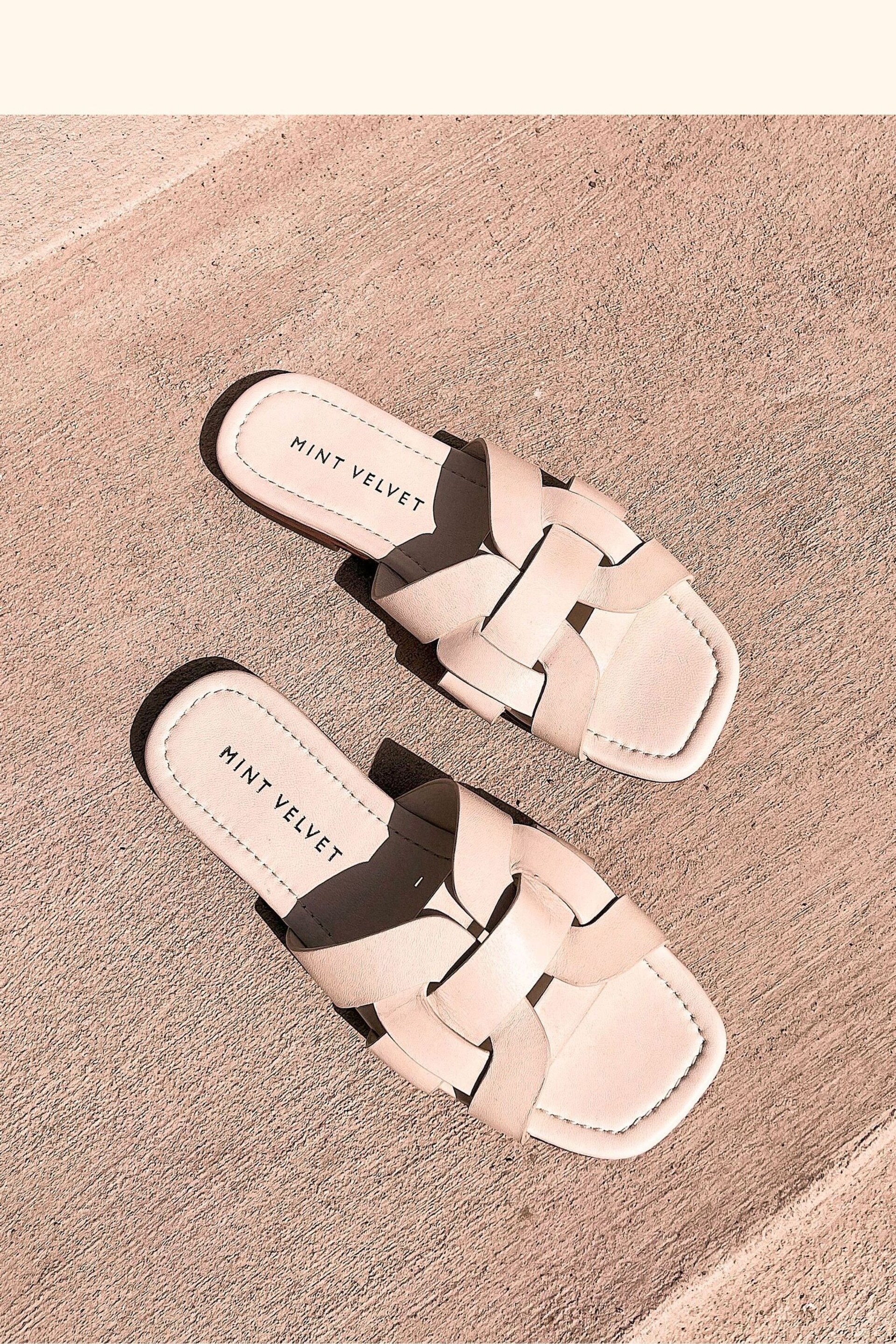 Mint Velvet Cream Leather Flat Sandals - Image 1 of 7