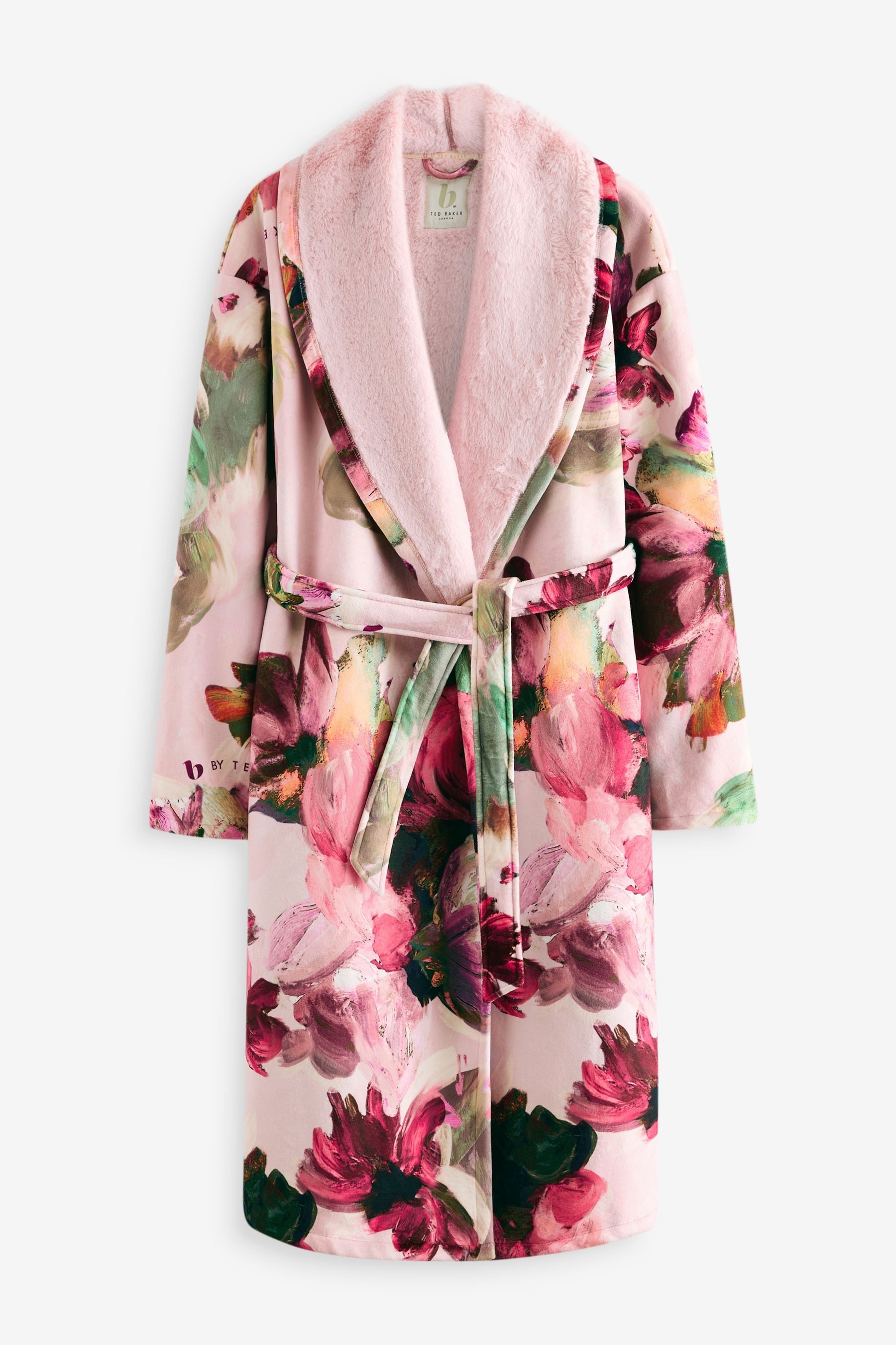 B by Ted Baker Teal Blue Faux Fur Lined Floral Robe