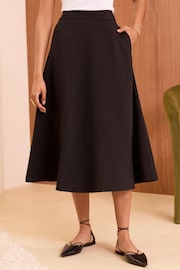 Love & Roses Black Tailored Tab Detail Midi Skirt - Image 1 of 4