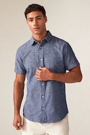 JACK & JONES Blue Linen Blend Short Sleeve Shirt - Image 1 of 3
