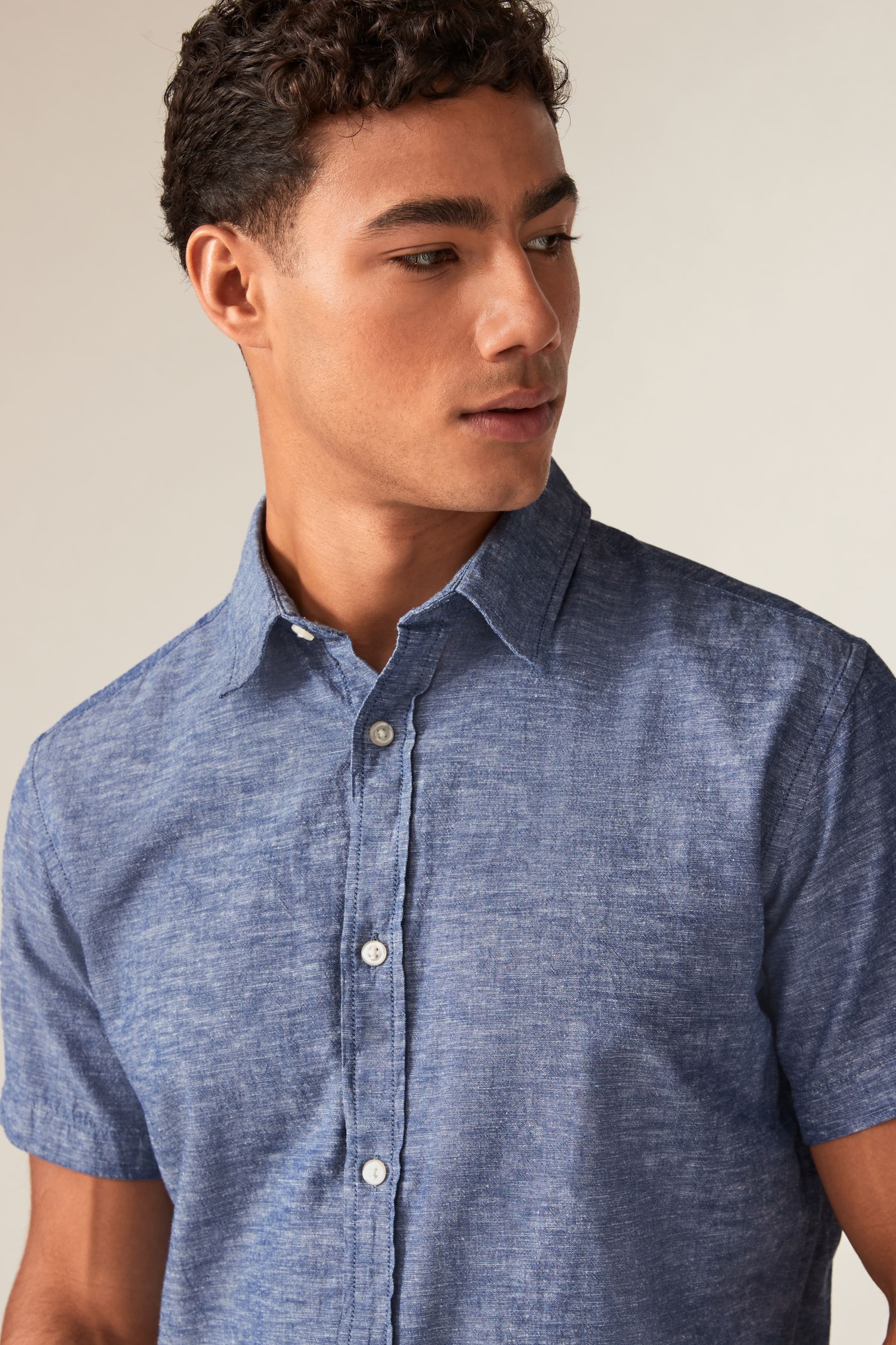 JACK & JONES Blue Linen Blend Short Sleeve Shirt - Image 3 of 3