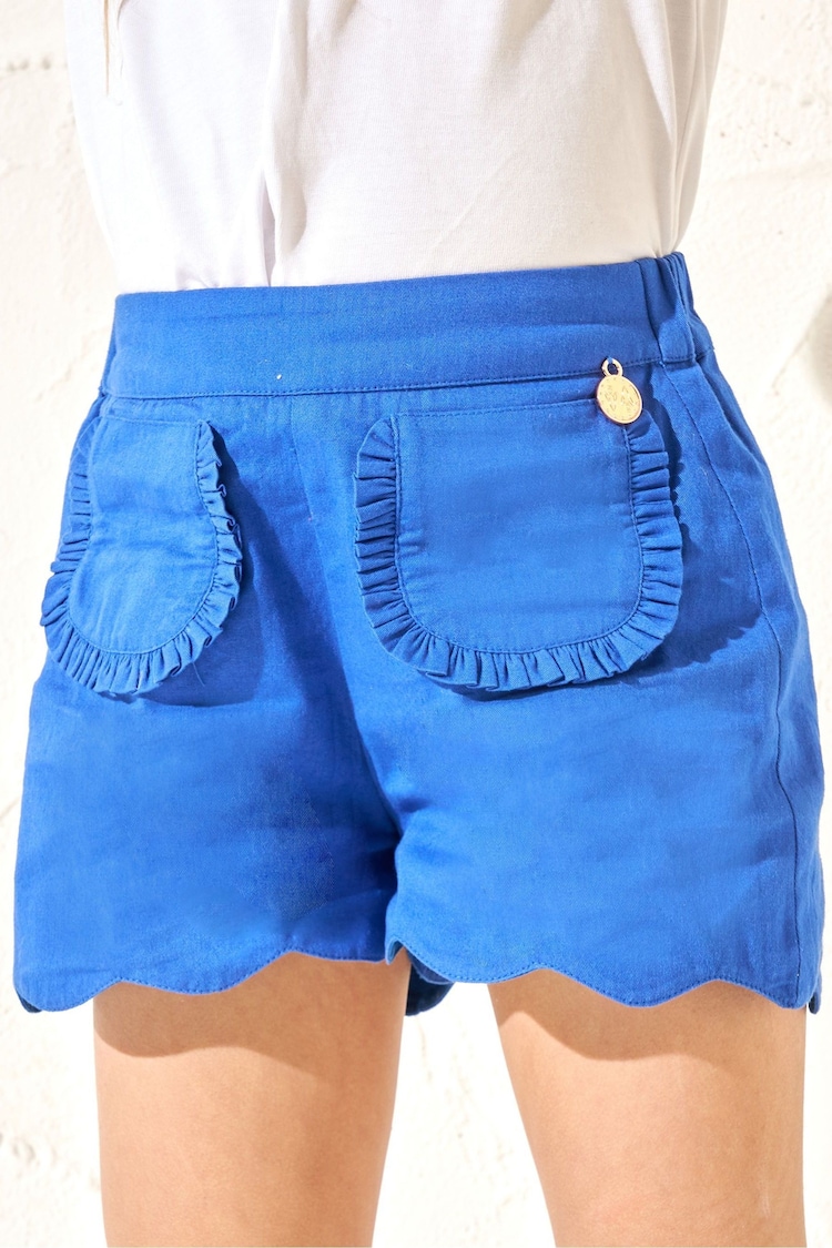 Angel & Rocket Blue Lacey 100% Cotton Scallop Hem Shorts - Image 2 of 5