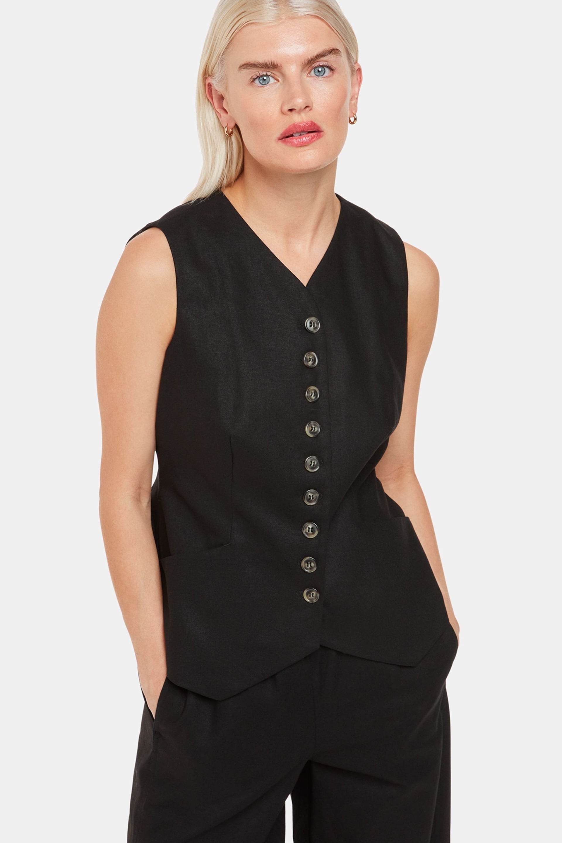 Whistles Lindsey Linen Blend Black Type Waistcoats - Image 1 of 5