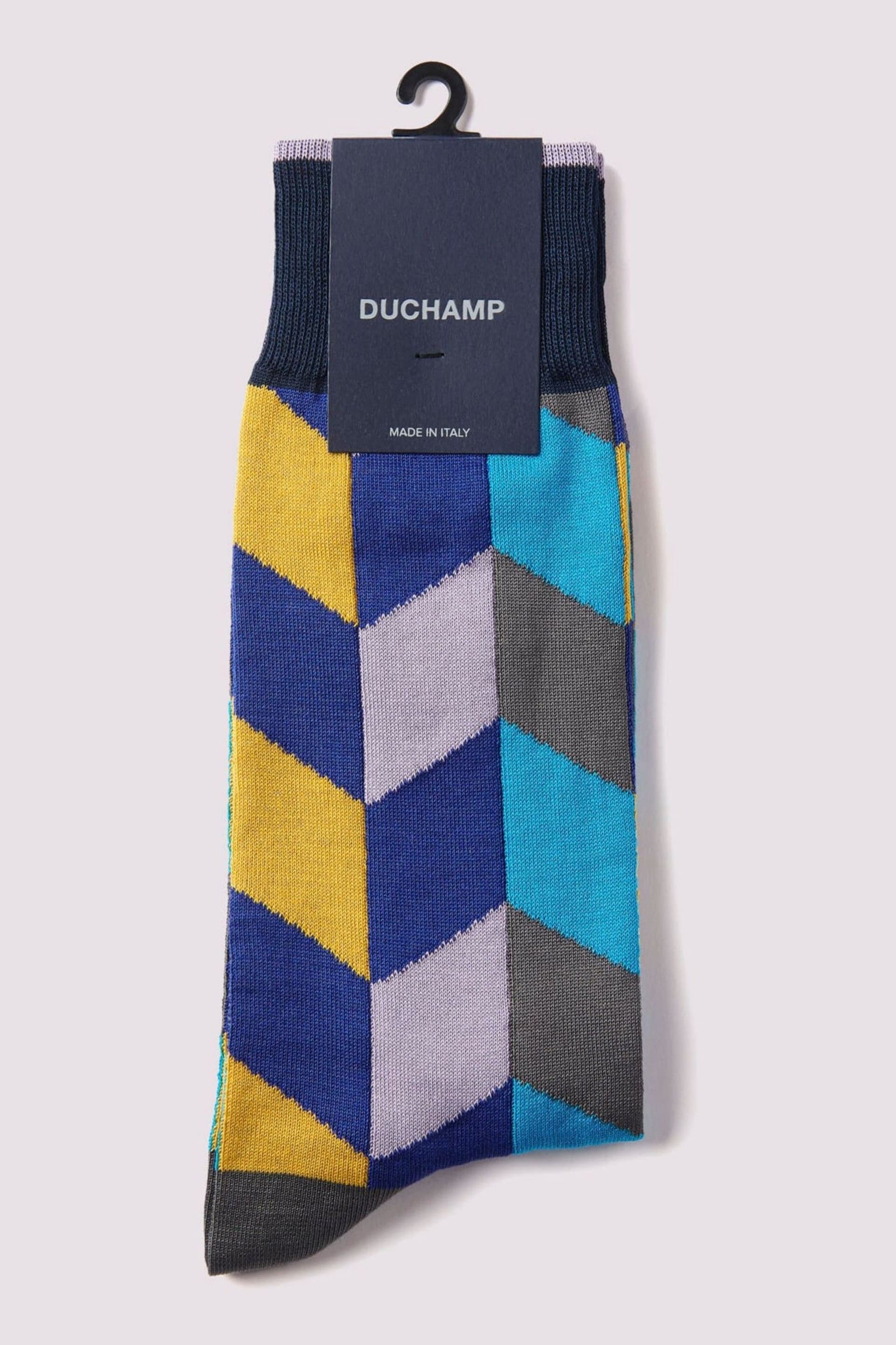 Duchamp Mens Blue Harlequin Socks - Image 2 of 3