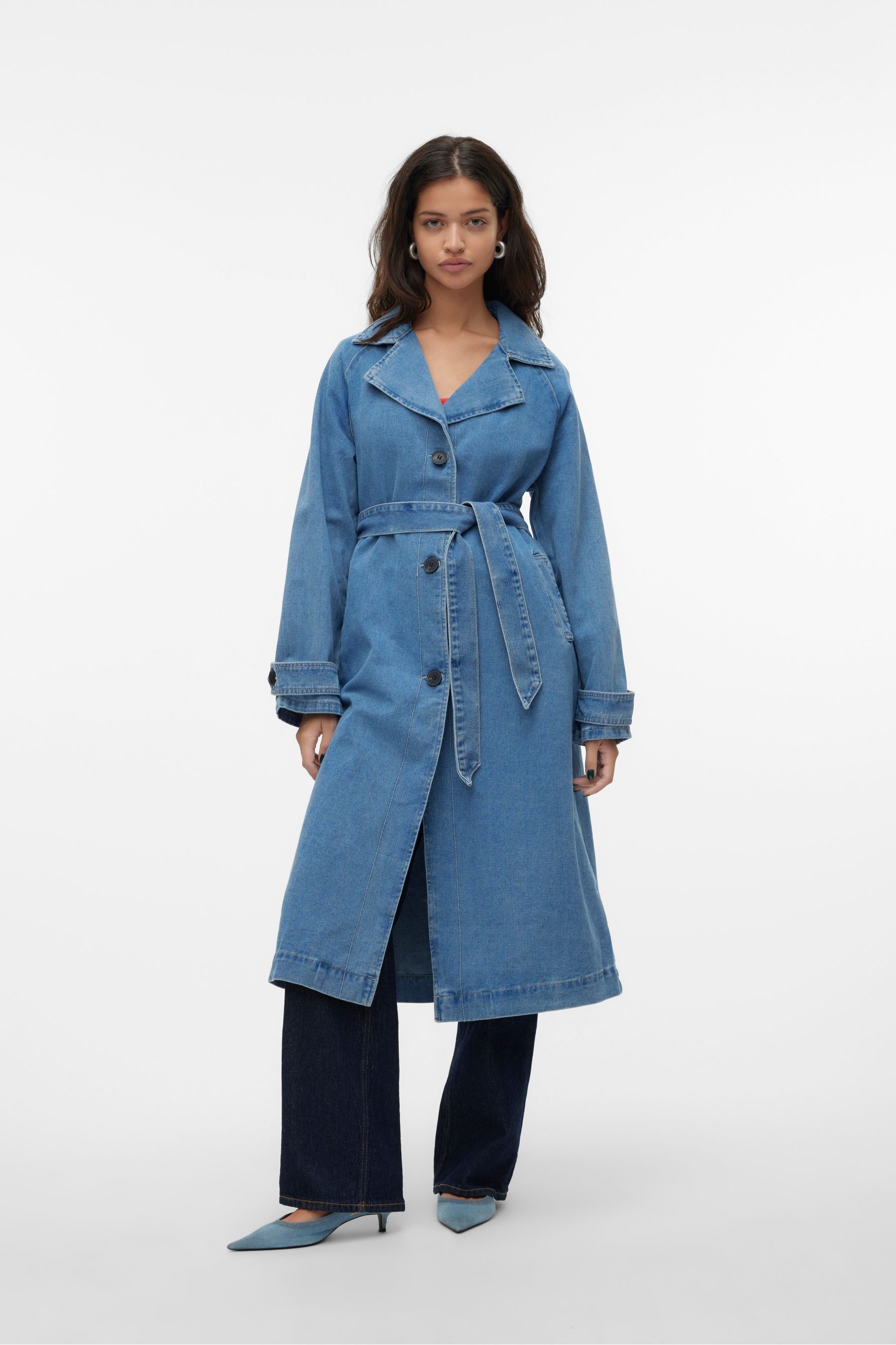 Vero moda long sleeve self tie coat online