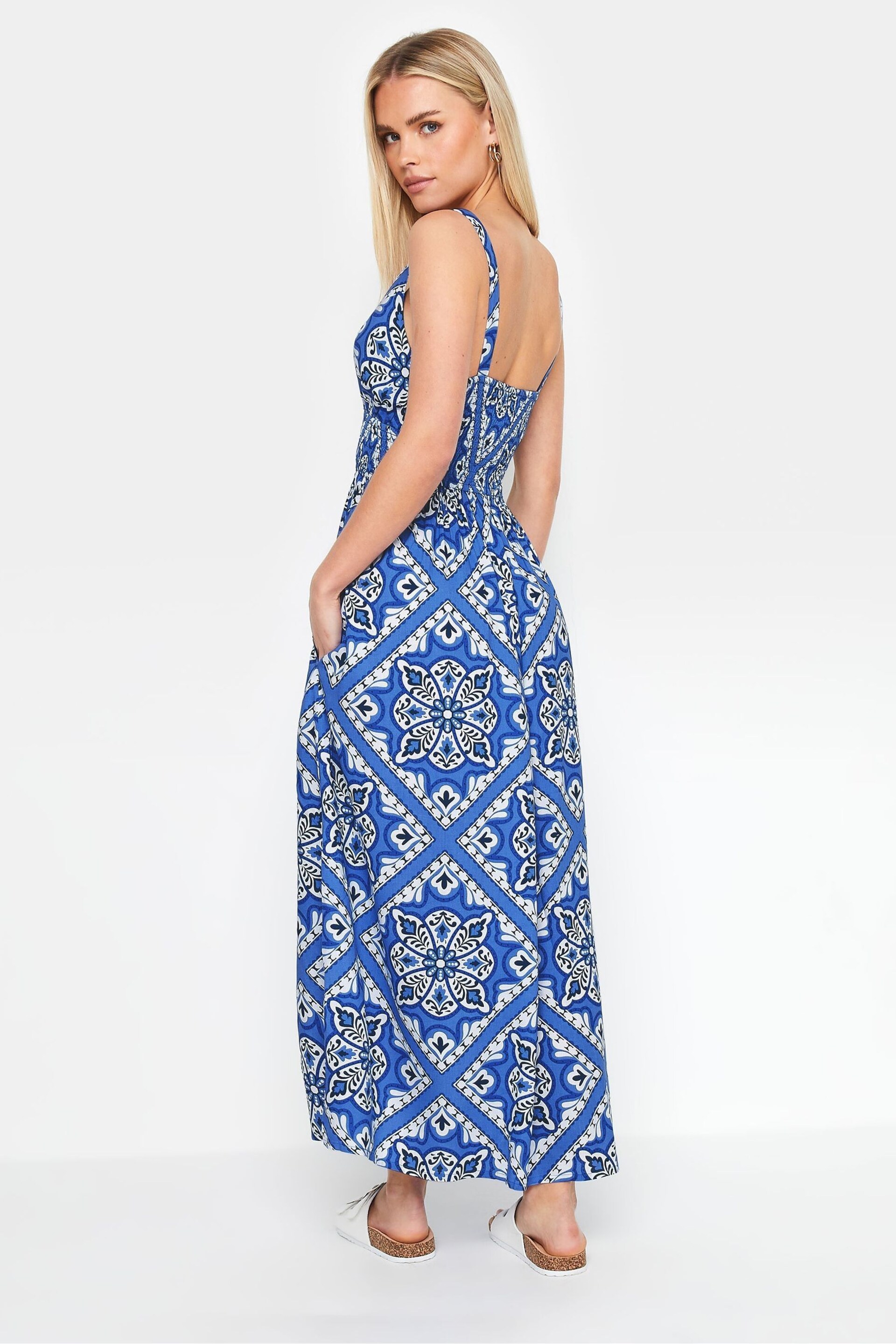 PixieGirl Petite Blue Tile Print Maxi Dress - Image 3 of 6