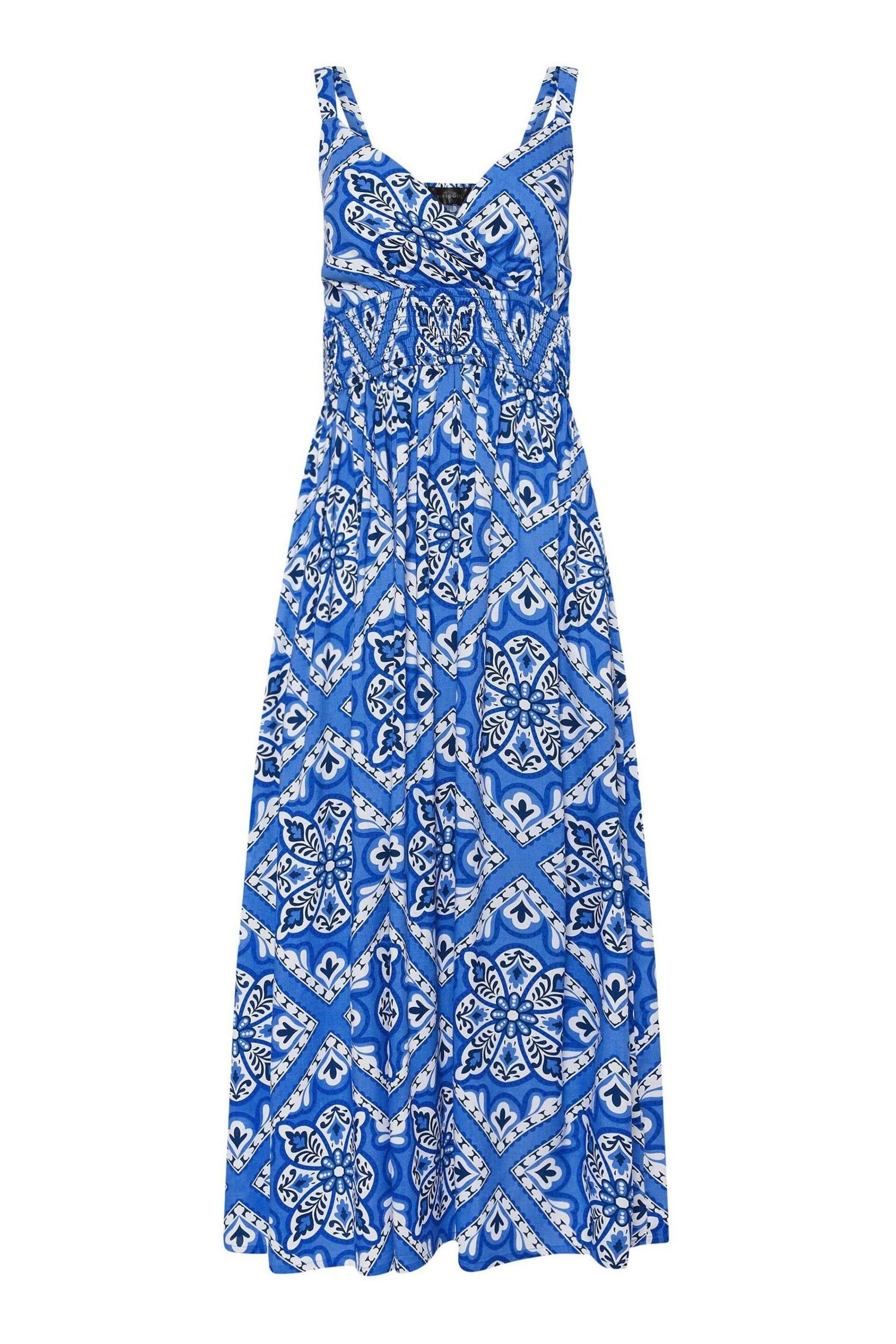 PixieGirl Petite Blue Tile Print Maxi Dress - Image 6 of 6