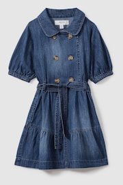 Reiss Blue Marina 13-14 yrs Denim Puff Sleeve Belted Dress - Image 1 of 4