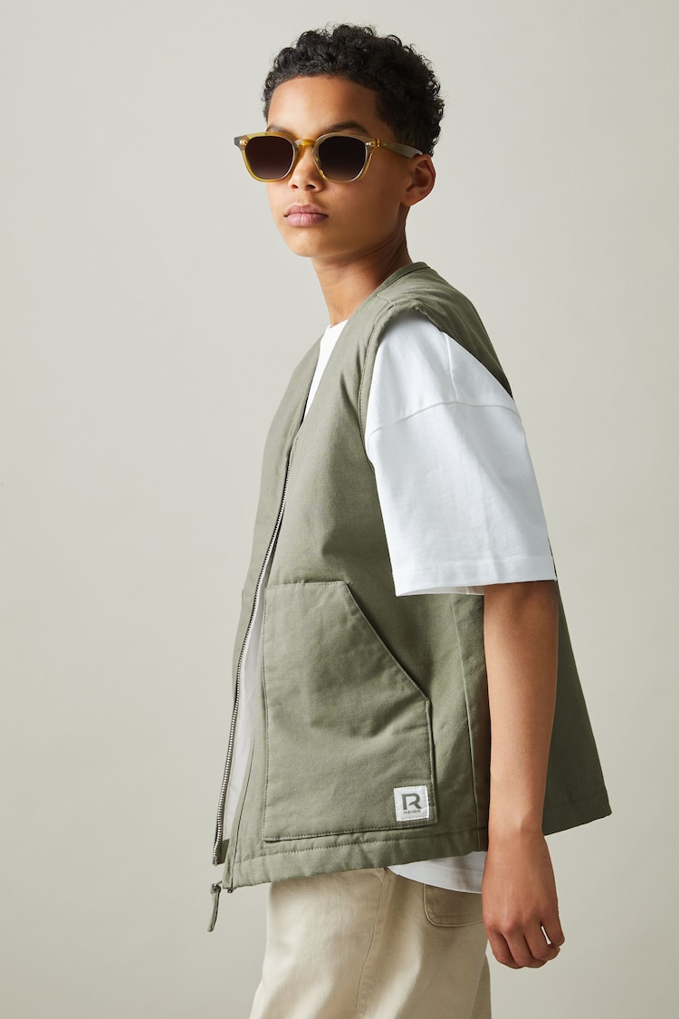 Reiss Sage Green Hayes Senior Cotton Quilted Gilet - Image 1 of 4