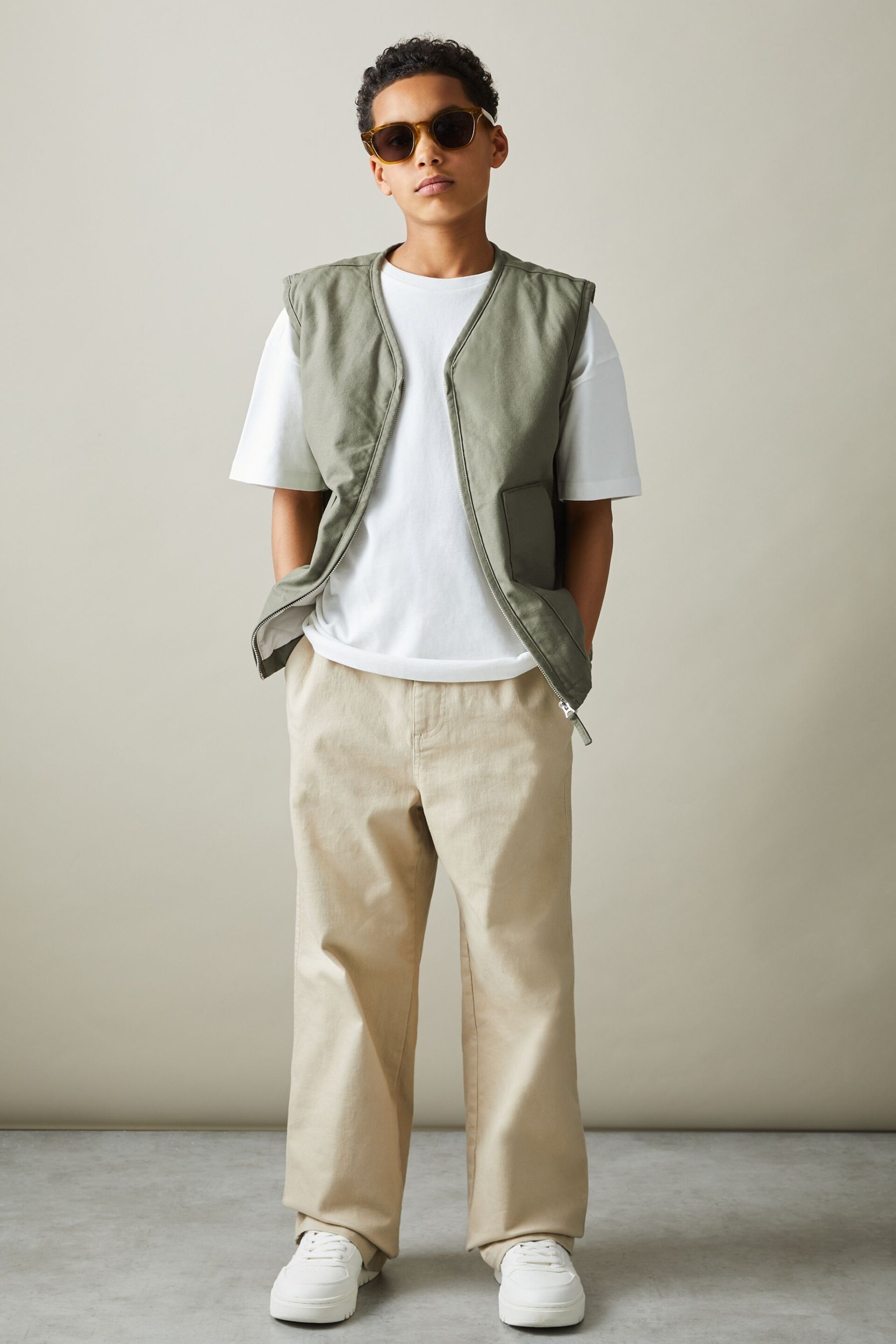 Reiss Sage Green Hayes Senior Cotton Quilted Gilet - Image 3 of 4