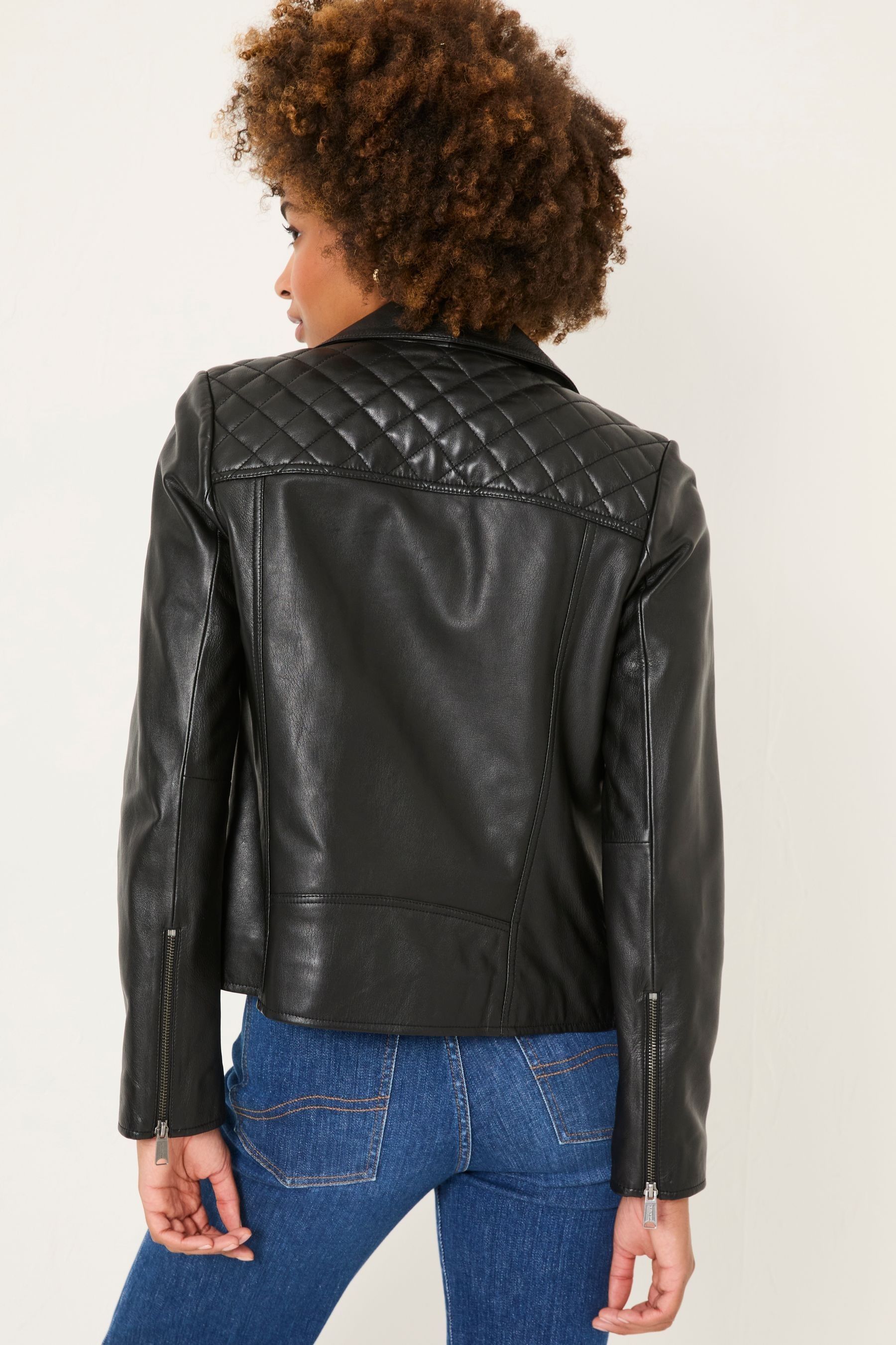 FatFace Bethany Black Quilted Biker Jacket