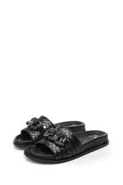 Moda in Pelle Ocarina Glitz Trim Woven Black Mules - Image 2 of 4