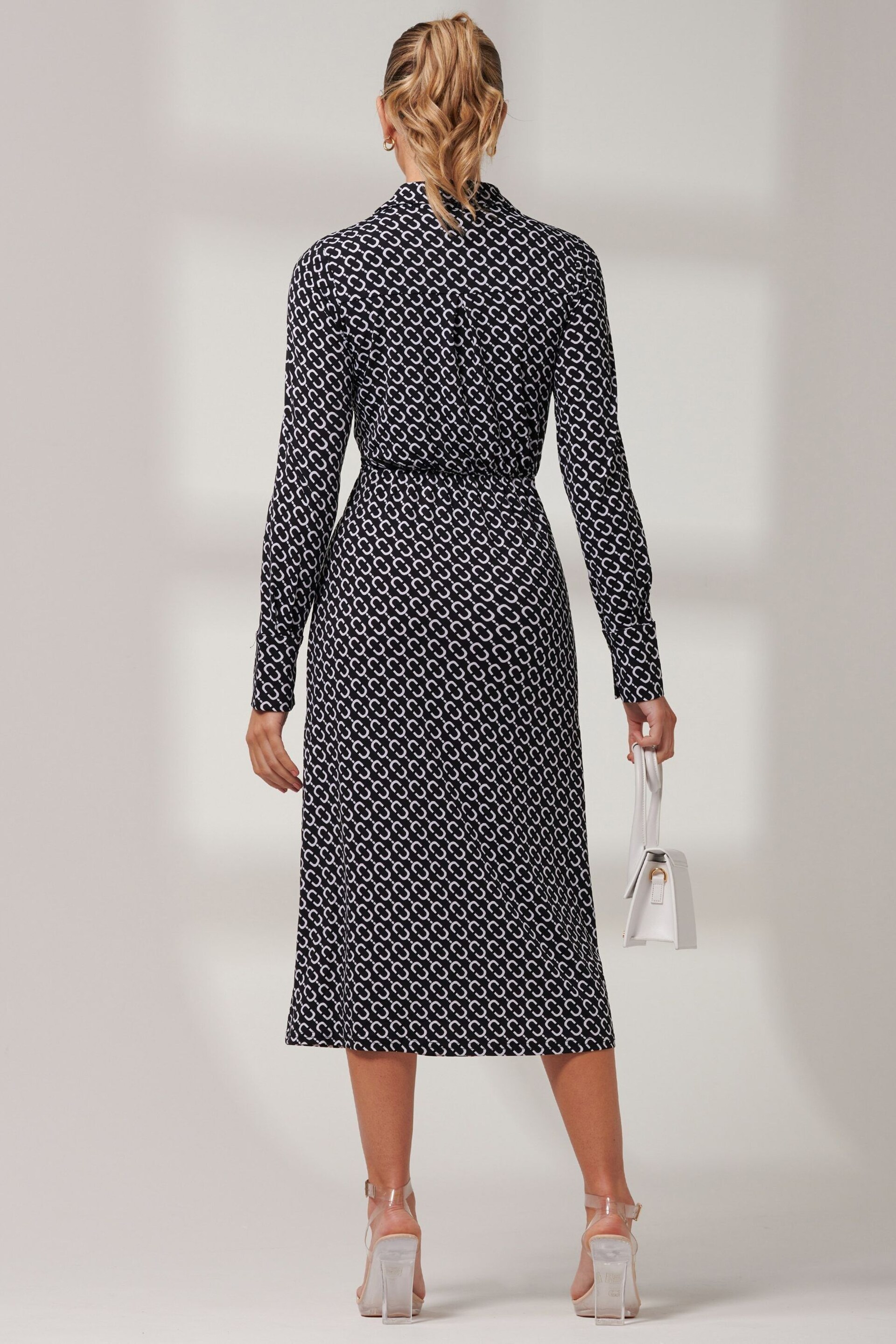 Jolie Moi Black Reana Front Wrap Jersey Shirt Dress - Image 2 of 6