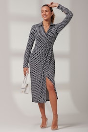 Jolie Moi Black Reana Front Wrap Jersey Shirt Dress - Image 3 of 6