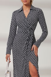 Jolie Moi Black Reana Front Wrap Jersey Shirt Dress - Image 6 of 6